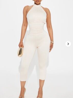 Slim Fit Halter Jumpsuit in Cream